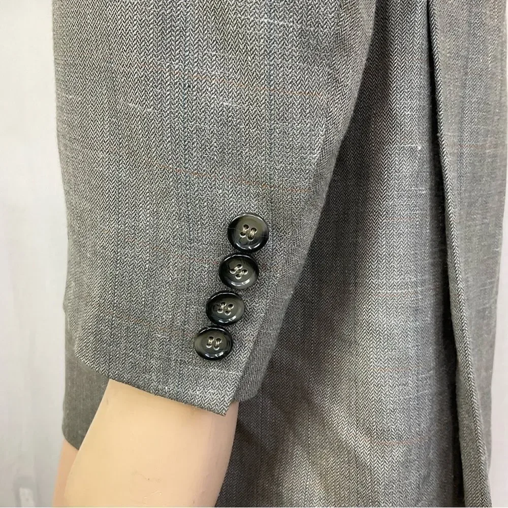 Yves Saint Laurent Vintage Gray Beige Wool 3 Button Front Blazer Coat Suit 54